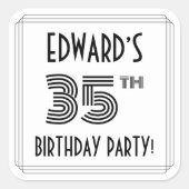 35e verjaardag: Art Deco Style + aangepaste naam Vierkante Sticker (Voorkant)