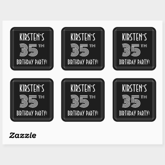 35e verjaardag: Art Deco Style en aangepaste naam Vierkante Sticker (Vel)