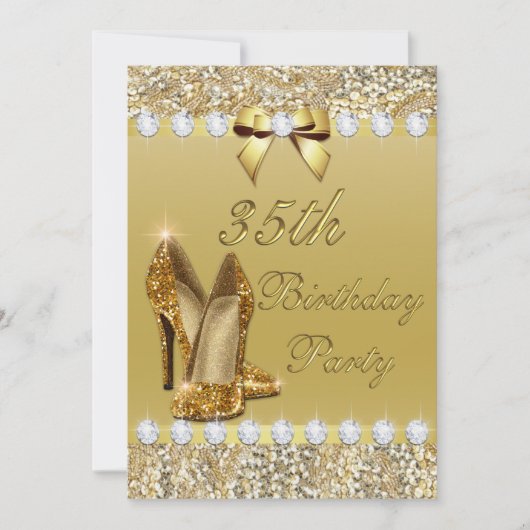 35e verjaardag Classy Gold Heels Sequins Diamonds Kaart (Voorkant)