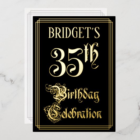 35e verjaardag — Fancy script en aangepaste naam Folie Uitnodiging (Voorkant / Achterkant)