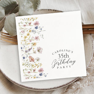 35e Verjaardag Feest Wildflowers Waterverf Floral Servet