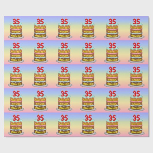 35e verjaardag: Fun Cake and Candles + Custom Name Cadeaupapier (Vlak)