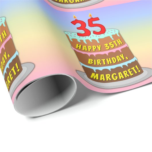 35e verjaardag: Fun Cake and Candles + Custom Name Cadeaupapier (Rol Hoek)
