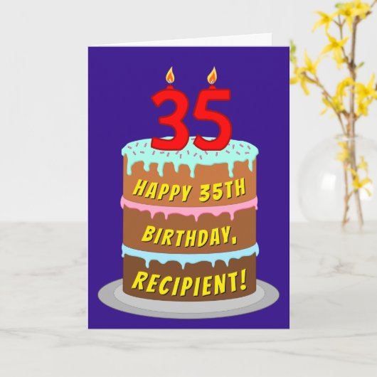35e verjaardag: Fun Cake and Candles + Custom Name Kaart (Gele Bloem)