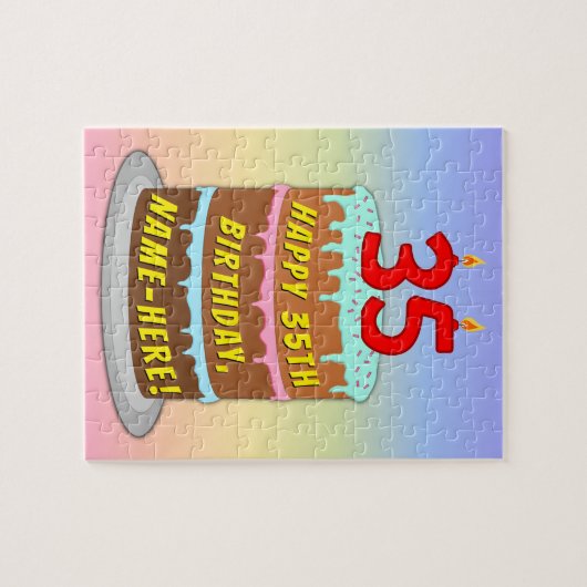 35e verjaardag: Fun Cake and Candles + Custom Name Legpuzzel (Horizontaal)
