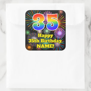 35e verjaardag: Fun Fireworks Kijk, regenboog # 35 Vierkante Sticker