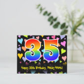 35e verjaardag: Fun Hearts Pattern, Rainbow 35 Briefkaart (Staand voorkant)