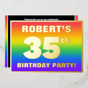 35e verjaardag: Fun, kleurrijk regenboogpatroon Folie Uitnodiging