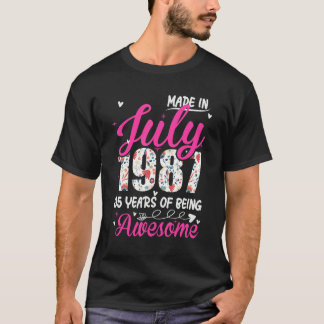 35e verjaardag Geweldige sinds juli 1987 Floral T-shirt