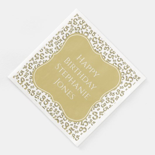 35e Verjaardag Goud/Witte Beugel Getal Patroon Servet (Hoek)