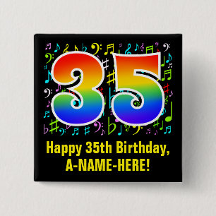 35e verjaardag: Kleurrijke muzieksymbolen, regenbo Vierkante Button 5,1 Cm