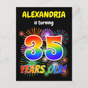 35e verjaardag - Leuk vuurwerk, Rainbow Look "35" Briefkaart