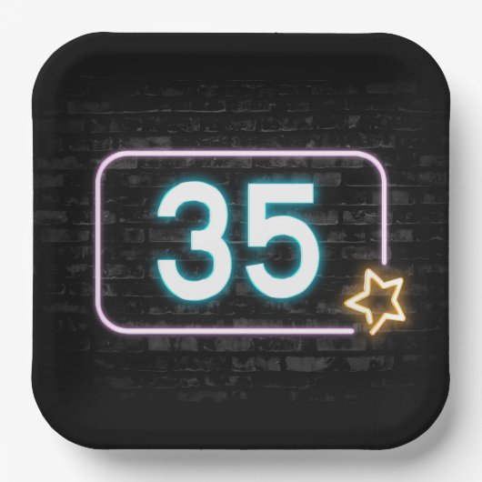 35e verjaardag Neon Sign On Brick Papieren Bordje (Voorkant)