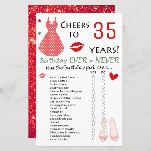 35e verjaardag ooit of nooit (Voorkant / Achterkant)