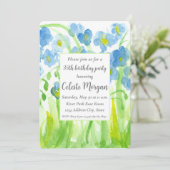 35e verjaardag Party uitnodiging Blauwe Wildbloeme (Staand voorkant)