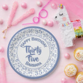 35e verjaardag Patroonblauw/wit partijnummer Papieren Bordje (Feest)