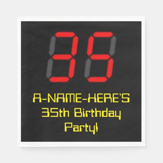 35e verjaardag: Red Digital Clock Style "35" + naa Servet (Voorkant)