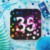 35e verjaardag RegenboogStippen op zwart Papieren Bordje (Feest)