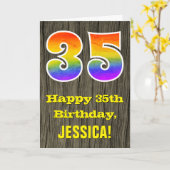 35e verjaardag: rustieke faux hout look, regenboog kaart (Gele Bloem)