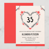 35e verjaardag Uitnodigingen Bloemenhart (Voorkant / Achterkant)