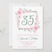 35e verjaardag uitnodigingen Floral Elegant Roze (Voorkant)