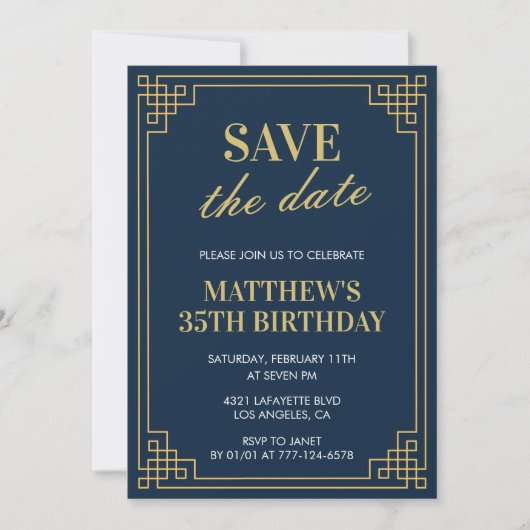 35e verjaardag uitnodigingen Mannen Save the date  (Voorkant)