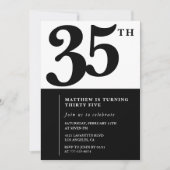35e verjaardag uitnodigingen Zwart en Wit Elegant (Voorkant)