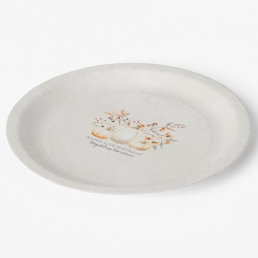 35e Verjaardag Witte Pompoen Fall Bladeren Custom Papieren Bordje (Gekanteld)