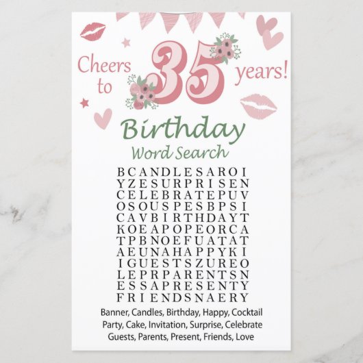 35e verjaardag Word Search Game (Voorkant)