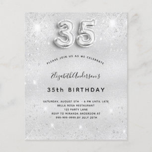35e verjaardag zilveren glitter budgetuitnodiging flyer