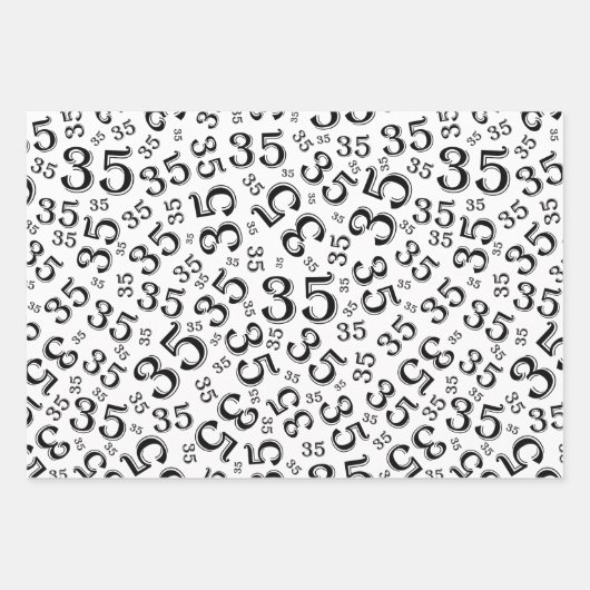 35e verjaardag zwart/wit Random Number Patroon 35 Inpakpapier Vel (Voorkant 2)
