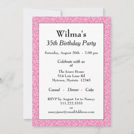 35e verjaardagsfeest thema roze en wit patroon kaart (Voorkant)