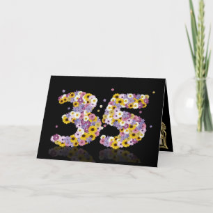 35e verjaardagskaart met bloemen letters kaart