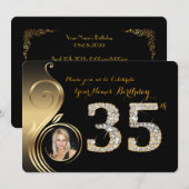 35th, Birthday Invitation, Number Diamond, Foto 2 Kaart (Voorkant / Achterkant)
