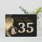 35th, Birthday Invitation, Number Diamond, Foto 2 Kaart (Staand voorkant)