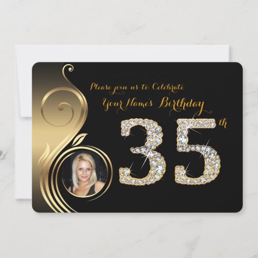 35th, Birthday Invitation, Number Diamond, Foto 2 Kaart (Voorkant)