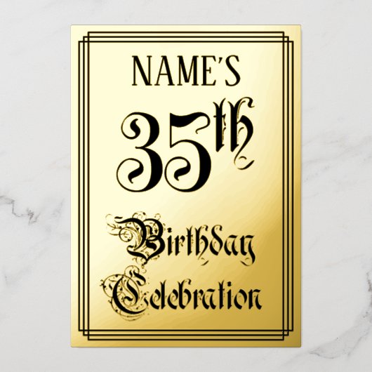 35th Birthday Party — Elegant Script + aangepaste  Folie Uitnodiging (Voorkant)