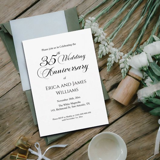 35th Coral Wedding Jubileum Elegant Script Kaart
