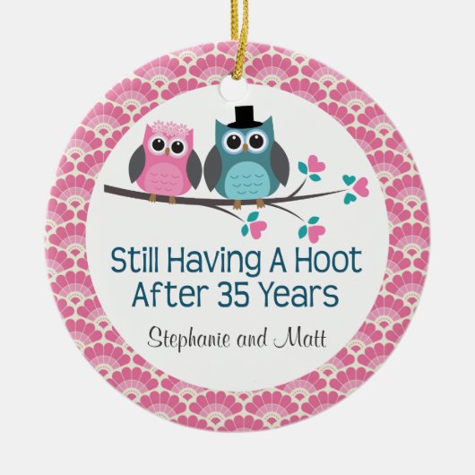 35th Jubileum Owl Personalized Ornament Gift (Voorkant)