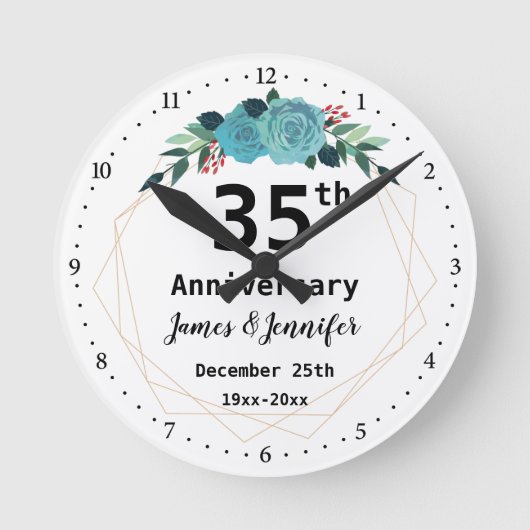 35th Wedding Jubileum Aangepaste namen en Jaar Ronde Klok (Voorkant)