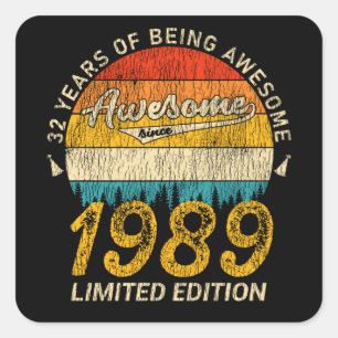 36 jaar oud 1989 Retro Geweldige 36ste verjaardags Vierkante Sticker