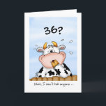 36e anniversaire - Carte humoristique avec vache s<br><div class="desc">Cette carte est merveilleuse pour envoyer Happy Birthday Wives à quelqu'un de spécial. La carte comporte une vache à l'allure mignonne et étonnante. Quelqu'un a 36 ans et la vache est choquée et surprise et envisage de publier ces informations sur les plateformes de médias sociaux.</div>