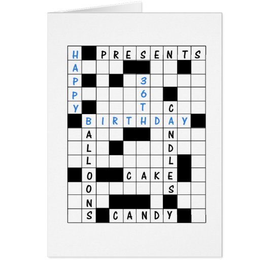 36e anniversaire, Crossword Puzzle carte d'anniver (Devant)