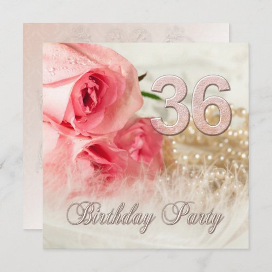 36e anniversaire invitation de fête, roses et perl (Devant / Derrière)