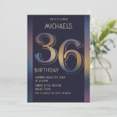 36e moderne donkerpaarse en gouden verjaardag kaart (Staand voorkant)