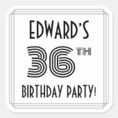 36e verjaardag: Art Deco Style + aangepaste naam Vierkante Sticker (Voorkant)