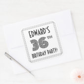 36e verjaardag: Art Deco Style + aangepaste naam Vierkante Sticker (Envelop)