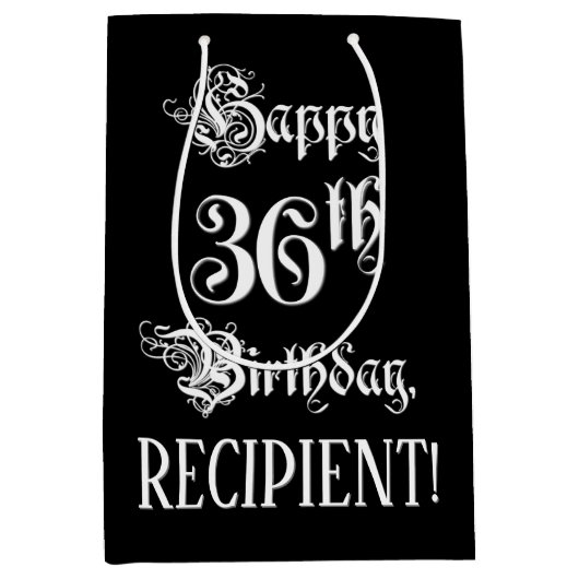 36e verjaardag: Fancy, elegant script + aangepaste Medium Cadeauzakje (Voorkant)