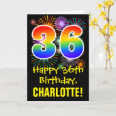 36e verjaardag: Fireworks Pattern + Rainbow 36 Kaart (Gele Bloem)