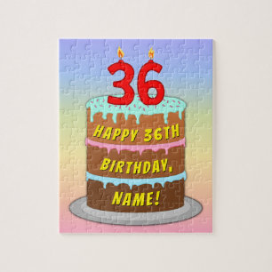 36e verjaardag: Fun Cake and Candles + Custom Name Legpuzzel
